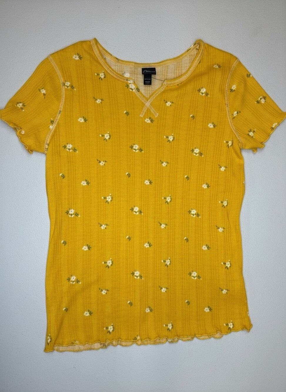 Art Class Girls Yellow Floral Ribbed Top Size XXL (18)